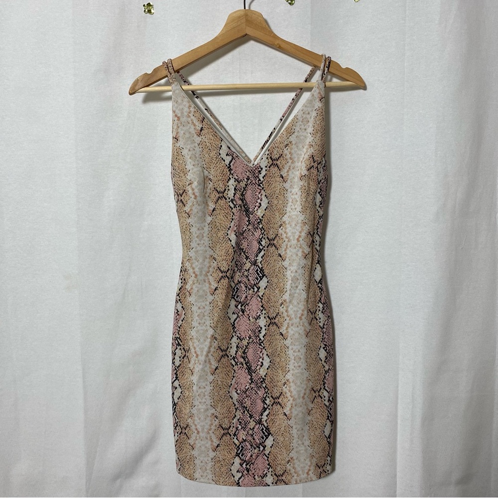 Blue blush Snake Print Sleeveless Dress sz S mini bodycon Mobwife strechy